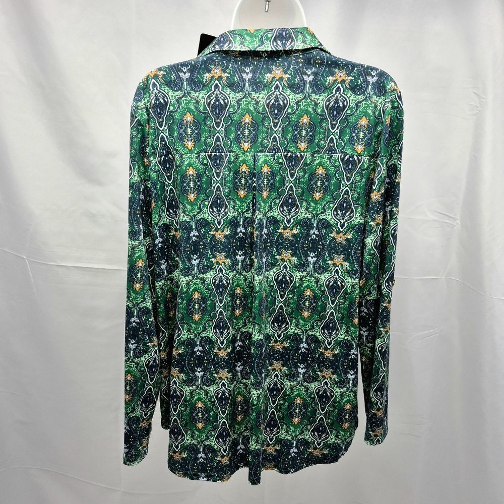 Valolia Green Blue Orange Paisley Print V-Neck Tunic Blouse Shirt XL - Picture 5 of 15